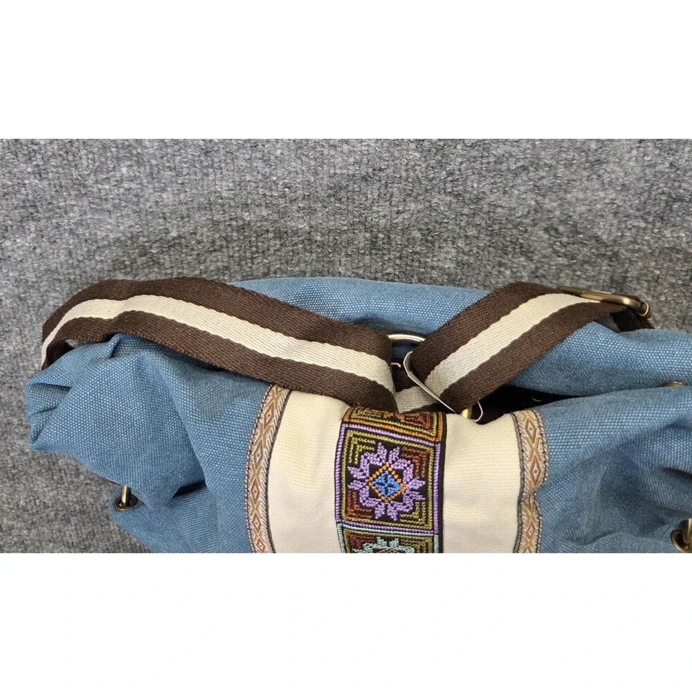 CaiYunYinJi Backpack Bag Womens Medium Blue Canvas Boho Embroidered Floral